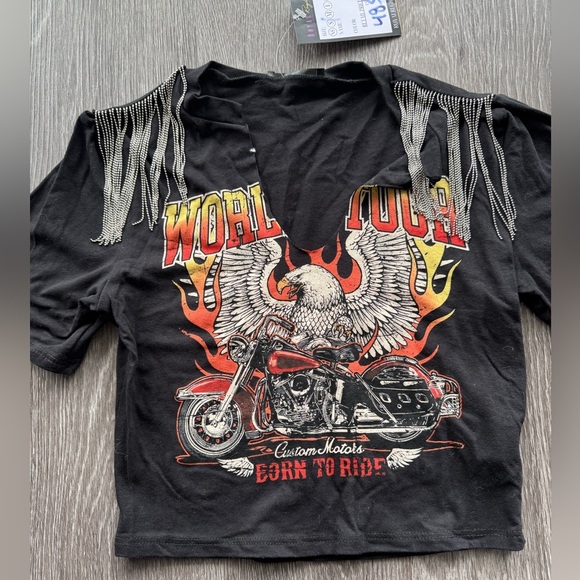 NWT Deadstock Y2K Motorcycle V Neck Baby Tee with Silver Tassels Size Small - Picture 9 of 11